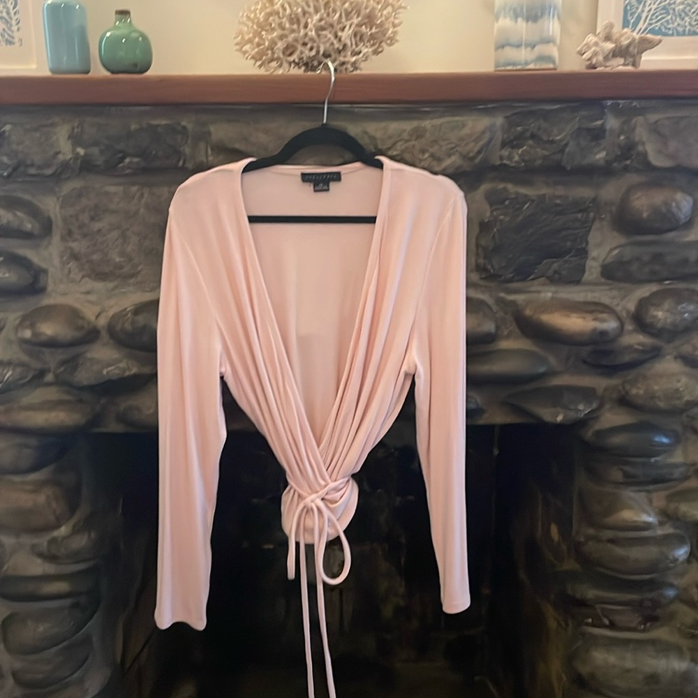 Sanctuary pink ribbed long sleeve wrap around shirt. Size xl.